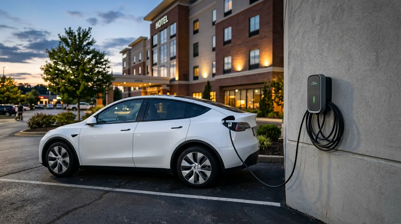 Level 2 wall connector charging an electric vehicle